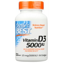 Doctor's Best Vitamin D3 5,000 IU 360 Softgels for Healthy Bones, Teeth, Heart and Immune Support, Non-GMO, Gluten-Free