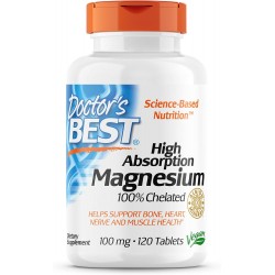 Doctor's Best High Absorption Magnesium Lysinate Glycinate 100% Chelated 100 MG 120 Tablets Non-GMO, Vegan, Gluten Free